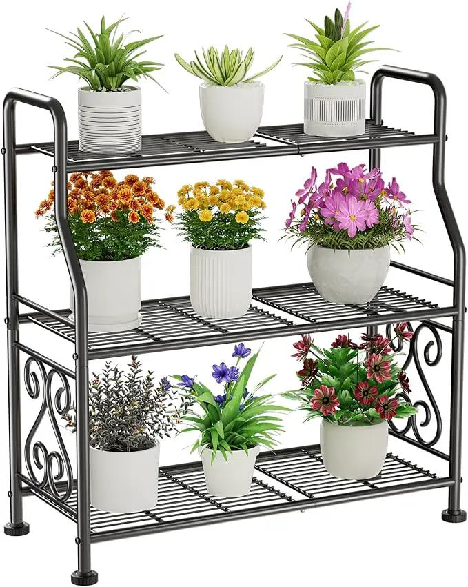 GIOTORENT Plant Stand Outdoor Indoor 3 Tier Metal Waterproof - 29.1" Plant Shelf for Patio, Balcony, Living Room, Large Capacity Tiered Plant Rack, Black by GreenHaven Gardens