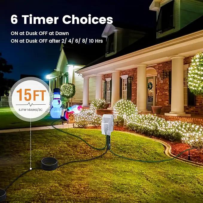 SURAIELEC Outdoor Power Stake, Dusk to Dawn Light Timer, 15FT Extension Cord Multiple Outlet; 6 Electrical Outlet Power Strip Weatherproof, for Patio Lights, Sprinkler, Garden, Christmas Decorations by GreenHaven Gardens