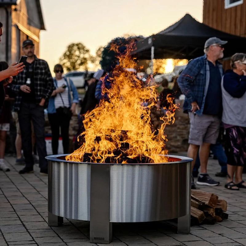 Breeo Smokeless Fire Pit (X Series 42, Stainless Steel, Lid Included) | 46 inch Smokeless Firepit for Outside | 190 Pounds | Ideal for Large GatheringsCompatible with Wide Range of Breeo Accessories by GreenHaven Gardens