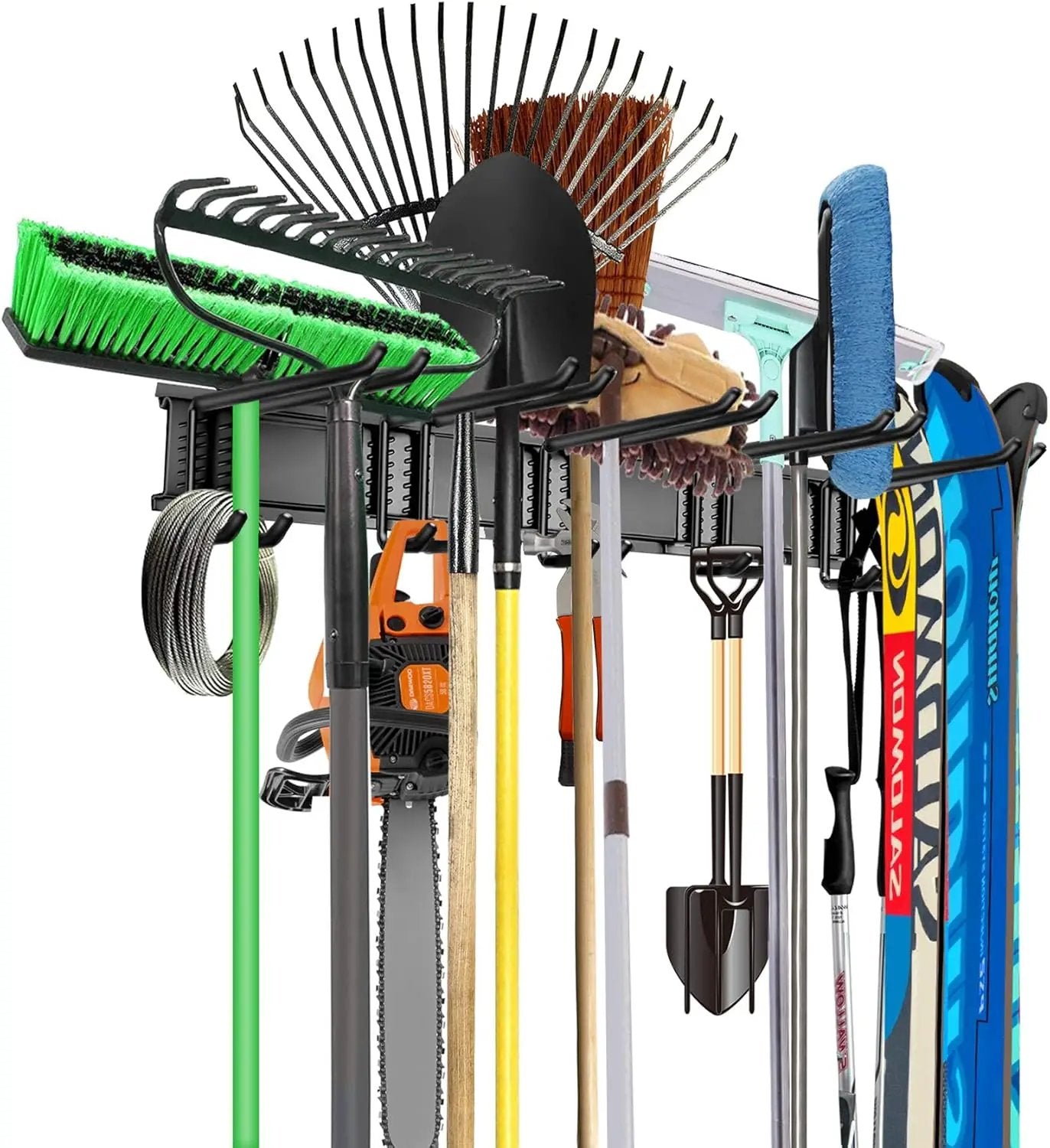 WALMANN Wall Mount Tool Organizer, Mop and Broom Holder, Garage Storage Rack, Heavy Duty Garden Tool Storage Organization System, Holds Up to 300lbs by GreenHaven Gardens