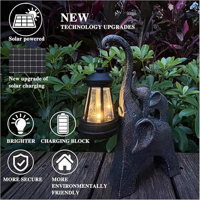 Elephant Statues Garden Decor with LED Solar Lights-Lucky Elephant Mother Gifts for Women, Men or Daughter, Unique Housewarming Gifts and Yard Decoration (Gold) by GreenHaven Gardens