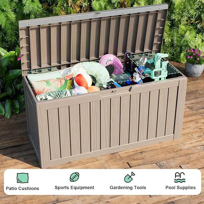 80 Gallon Outdoor Storage Box – Waterproof Deck Box for Garden & Patio,Light Brown by GreenHaven Gardens