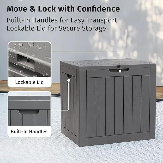 EAST OAK Outdoor Storage Box, 31 Gallon Deck Box Indoor and Outdoor Use, Waterproof Resin Storage Bin for Package Delivery, Patio Cushions, Gardening Tools, Lockable, UV Resistant, Grey by GreenHaven Gardens