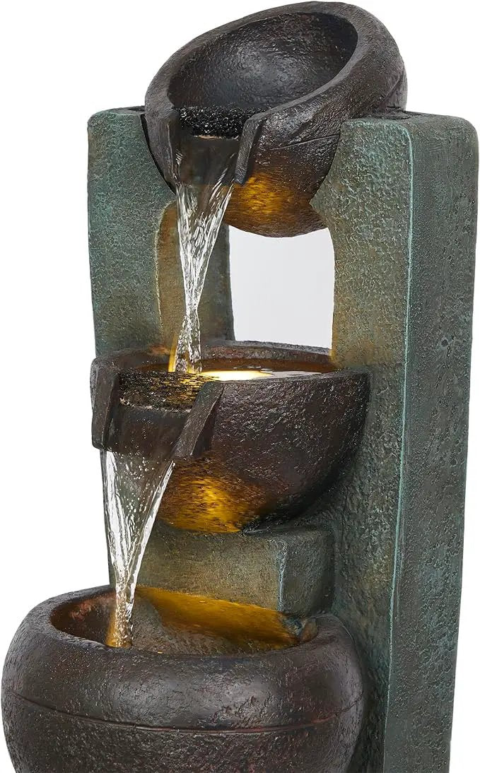 Alpine Corporation TZL400 34" 3 Tier Basin Cascading Fountain with LED Lights, Elegant Outdoor Water Feature for Garden, Patio, Yard & Outdoor Spaces, Relaxing Waterfall Fountain, Gray by GreenHaven Gardens