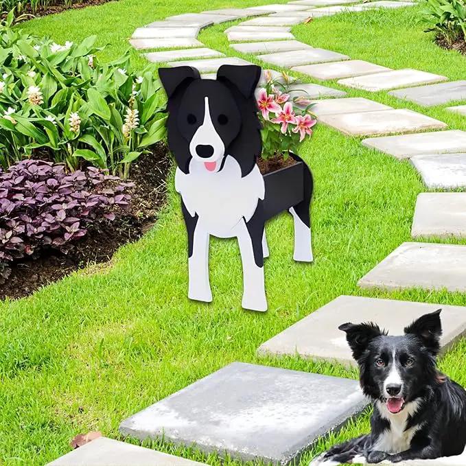Border Collie Dog Planter Plant Pots,Cute Garden Dog Flower Planter,Dog Planters Birthday Gifts for Women,Office,Indoor/Outdoor Decor（9.45 * 5.94 * 13.39in） by GreenHaven Gardens