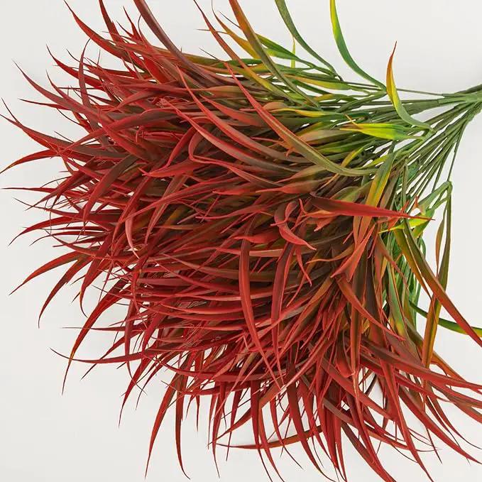 Ouddy Decor 16 Bundles Artificial Plants Outdoor Fake Grass Greenery Stems UV Resistant Faux Plastic Plants Shrubs for Autumn Home Garden Pathway Farmhouse Front Porch Harvest Thanksgiving Decor, Red by GreenHaven Gardens