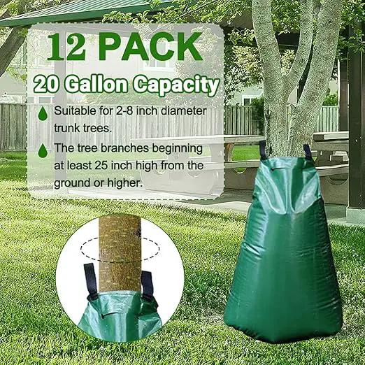 12 Pack 20 Gallon Tree Watering Bags, Reusable, Heavy Duty and Slow Release Gator Bags for Trees, Premium PVC Plant Drip Irrigation Bags,5-8 Hours Releasing Time by GreenHaven Gardens