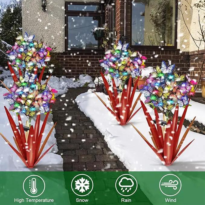 Homight Solar Metal Agave Butterfly Flower Stick Garden Sculpture - Outdoor Christmas Lights, Swaying Solar Lights Gift (2 PCS RED) by GreenHaven Gardens