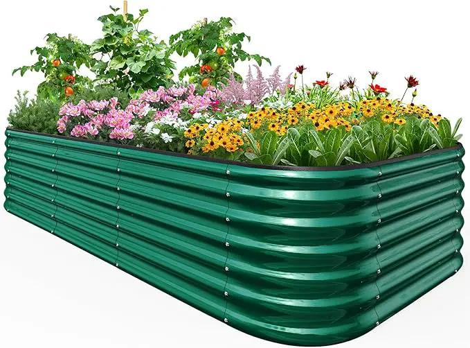 Quictent Galvanized Raised Garden Bed Kit, 8x4x2 ft Oval Metal Planter Box Tall for Vegetables Outdoor Backyard, Rubber Strip Edging Included (Dark Green) by GreenHaven Gardens