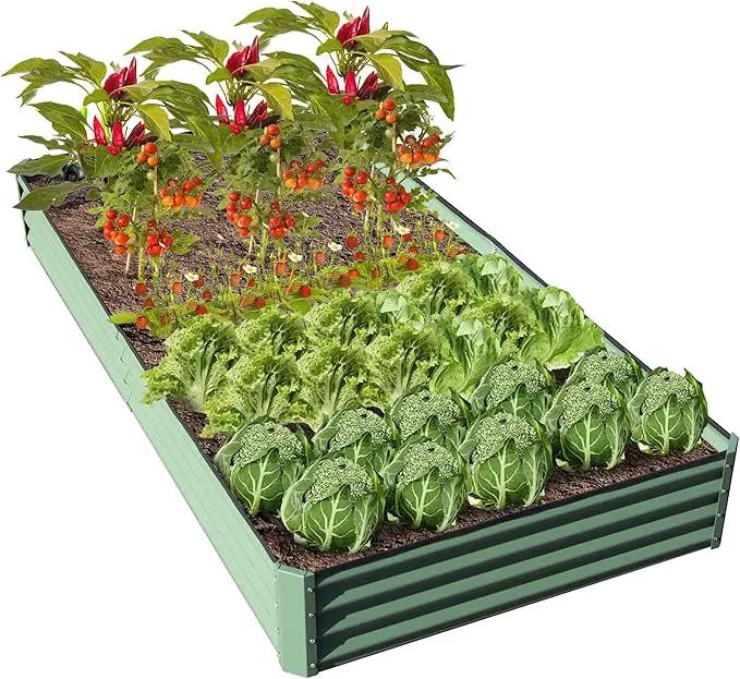 Domi Galvanized Raised Garden Bed, 8x4x1Ft Thickening Metal Planter Box for Vegetables Bottomless for Backyard Outdoor, 1" Deep w/ 228 Gallon Capacity - Green by GreenHaven Gardens