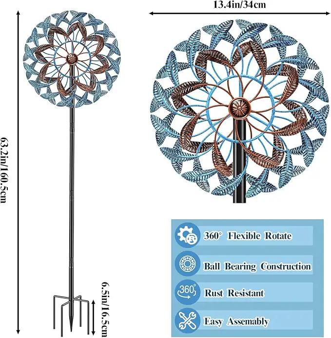 360° Wind Spinners Outdoor, Wind Sculptures Windmill with Metal Stake, Kinetic Large Metal Yard Art Decor Spinners Pinwheels for Garden Outside Patio Lawn, 63.2 * 13.2" by GreenHaven Gardens