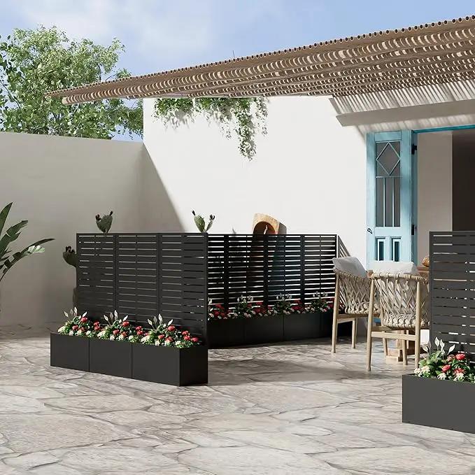 Casaphoria Metal Raised Garden Bed, 47"x24"x12" Planter Box for Climbing Plants, Vegetables & Vines, Features Drainage Holes and Privacy Screen (Black-Louvered) by GreenHaven Gardens