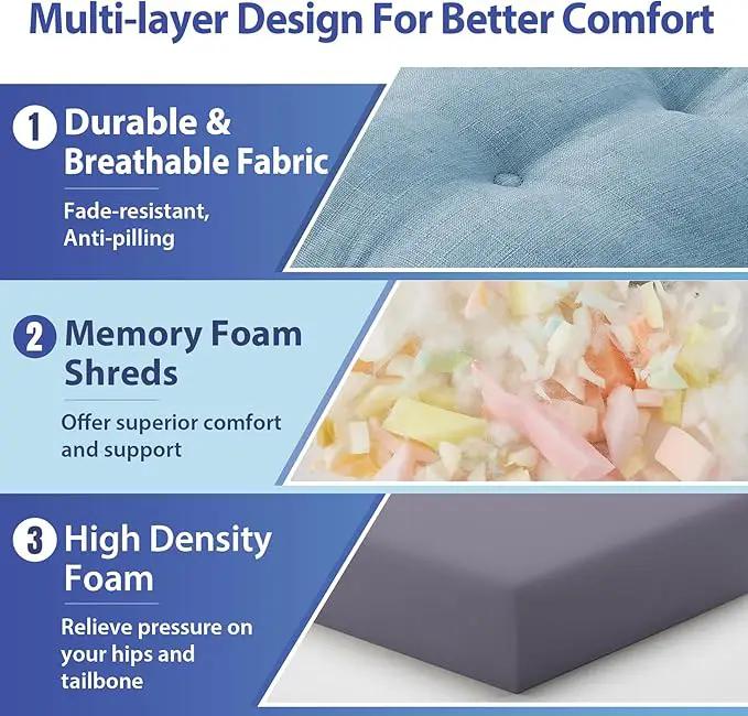 Chair Cushions for Dining Chairs, Dining Chair Cushions, Tufted Indoor Chair Pads with Ties & Non Slip Backing, Seat Cushions for Kitchen Chairs 16.5” x 16.5” x 3.5”, Set of 6, Light Blue by GreenHaven Gardens