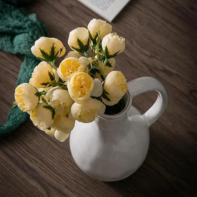 White Ceramic Vase with Big Handles, Modern Farmhouse Decor, Rustic Pottery for Flowers, Decorative Terracotta Centerpiece for Dining Table by GreenHaven Gardens