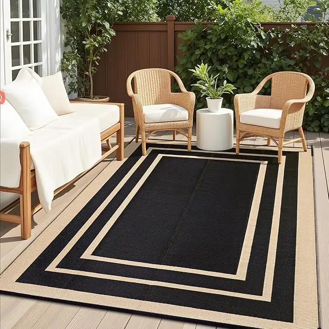 OLANLY Outdoor Rug 8x10 ft Waterproof, Reversible Outdoor Plastic Straw Rug, RV Mat, Indoor Outdoor Carpet Clearance for Patio, Camping, Balcony, Deck, Backyard, Black & Beige by GreenHaven Gardens