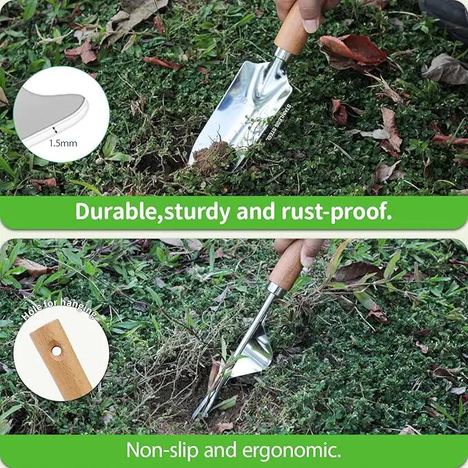 Garden Tool Set, 2 Pieces Stainless Steel Heavy Duty Garden Tools, Garden Kit with Ergonomic Wooden Handle, Durable Garden Tools for Gardening, Gardening Gifts for Women by GreenHaven Gardens