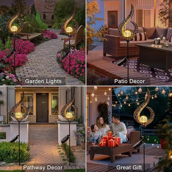 HOMEIMPRO Outdoor Garden Solar Lights Stake，Crackle Glass Globe,Metal Flower Waterproof LED Fairy Lights for Pathway,Lawn,Patio or Courtyard,Gardening Gift (Bronze) by GreenHaven Gardens