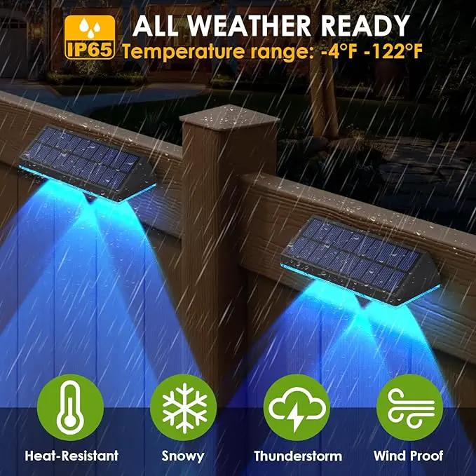 Solar Fence Lights Outdoor - Warm White & RGB 6 Color, Dusk to Dawn Deck Light, IP65 Waterproof Garden Lights for Outside/Backyard/Railing/Step/Patio/Wall (8 pack) by GreenHaven Gardens