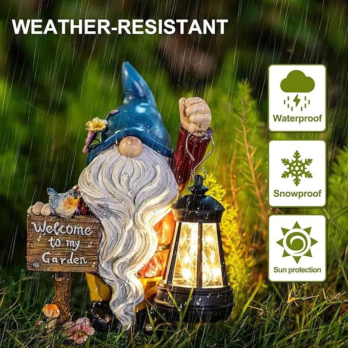 C&Y&G&X Solar Garden Gnome Statue – Waterproof Outdoor Decor with Solar Lantern LED Lights and Welcome Sign for Yard, Lawn, Patio – Ideal Gift for Grandma Mom Women by GreenHaven Gardens