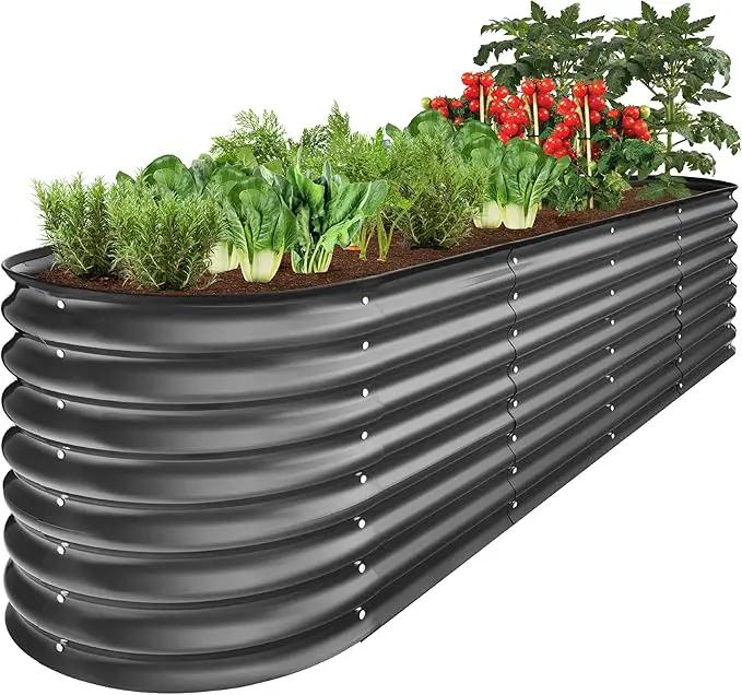 Best Choice Products 8x2x2ft Metal Raised Garden Bed, Oval Outdoor Deep Root Planter Box for Vegetables, Herbs w/ 4 Support Bars, 215 Gal Capacity - Charcoal by GreenHaven Gardens