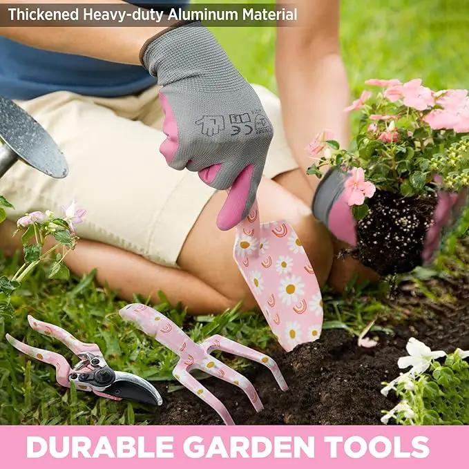WORKPRO 5PCS Garden Tool Set, Aluminum Heavy Duty Gardening Tool Set with Garden Tool Bag, Outdoor Garden Hand Tools, Pink, Garden Gifts by GreenHaven Gardens