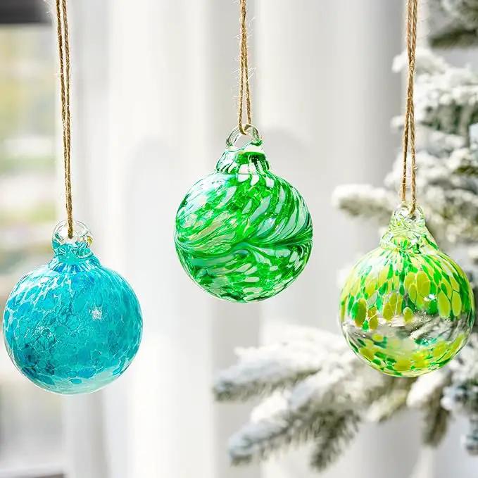 3pcs Hand Blown Glass Gazing Balls Blown Glass Christmas Ornament Balls Hanging Friendship Balls for Home Window Outdoor Garden Patio Decor by GreenHaven Gardens
