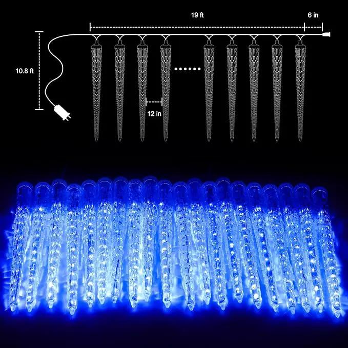 Icicle Lights Outdoor, 19.8Ft Meteor Shower Lights with 20 Tubes, Snowfall Shooting Star Light Effect, Falling Cascading Crystal Christmas Decorations for House, Eave, Roofline, Patio, Blue by GreenHaven Gardens