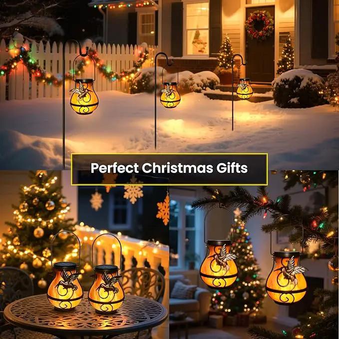 Solar Lights Outdoor Decorative, Hummingbird Flickering Flame Lantern Waterproof, Garden Decor Hanging Lights for Outside Patio Pathway Yard, Christmas Birthday Gifts, 2 Pack by GreenHaven Gardens