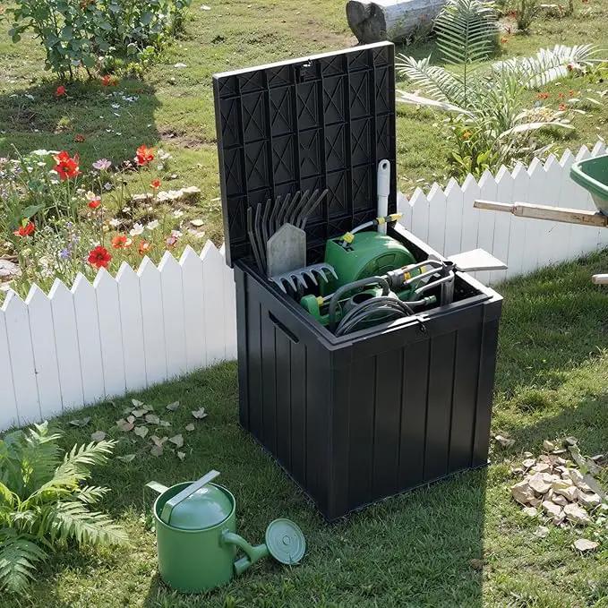51 Gallon Resin Deck Box, Lockable Patio Outdoor Storage Box for Furniture, Garden Tools and Tools Storage, Waterproof Outside Storage Boxes - Black by GreenHaven Gardens