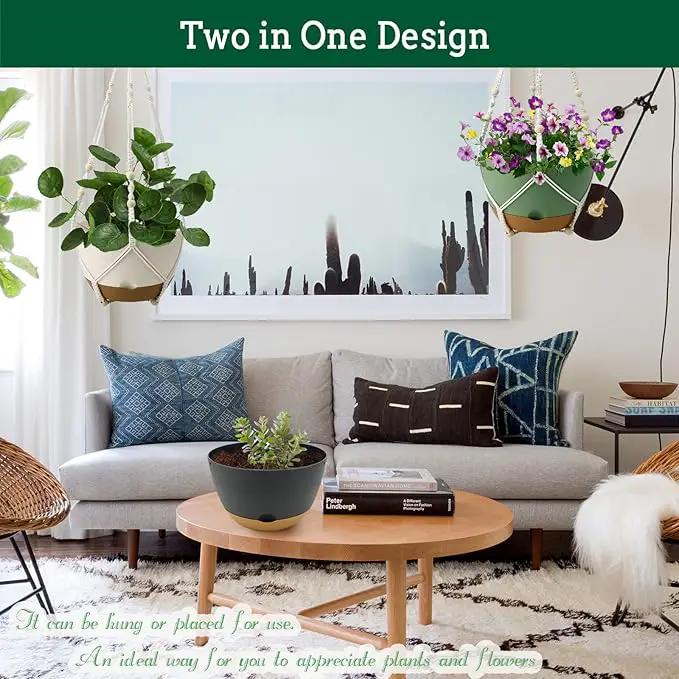 3 Pack Hanging Planters Set, 8 Inch Indoor Outdoor Hanging Plant Pot Basket,Hanging Flower Pot with Drainage Hole with 3 Hooks for Garden Home(8 inch Combination) by GreenHaven Gardens