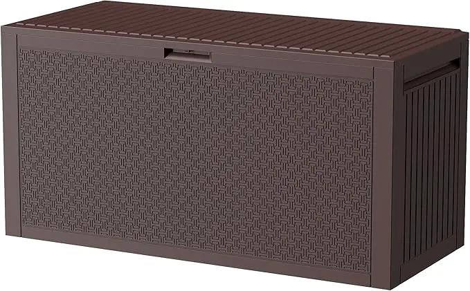 90 Gallon Resin Deck Box, Weatherproof Outdoor Storage Box for Patio, Garden, Pool, and Yard, Lockable Waterproof Bin for Tools, Cushions, and Accessories, Brown by GreenHaven Gardens