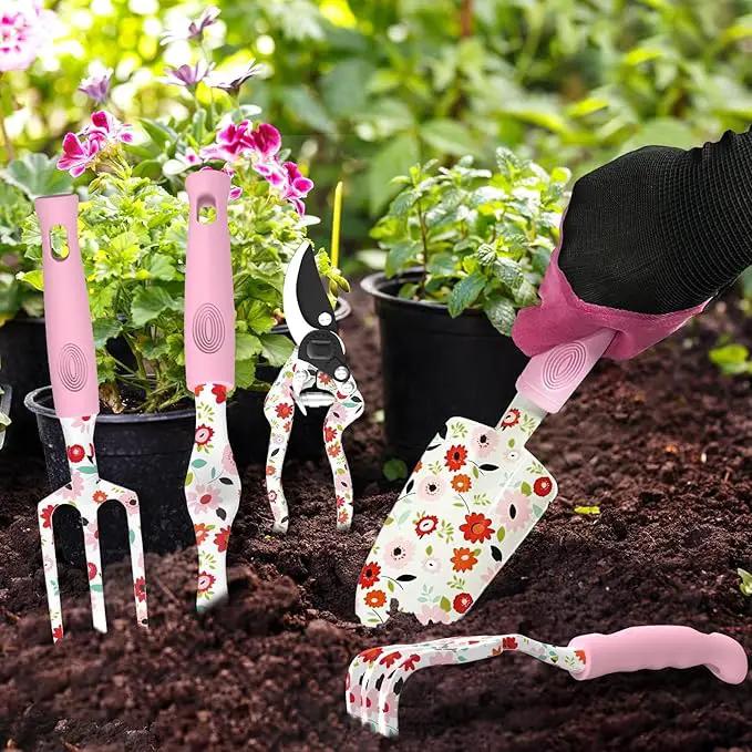 Gardening Gifts for Women, MQJIAZHI Gardening Tools for Women, Garden Tool Set, Floral Gardening Hand Tools with Garden Tools Bag, Heavy Duty Gardening Kit Women Gifts for Mom, Girlfriend (Pink) by GreenHaven Gardens