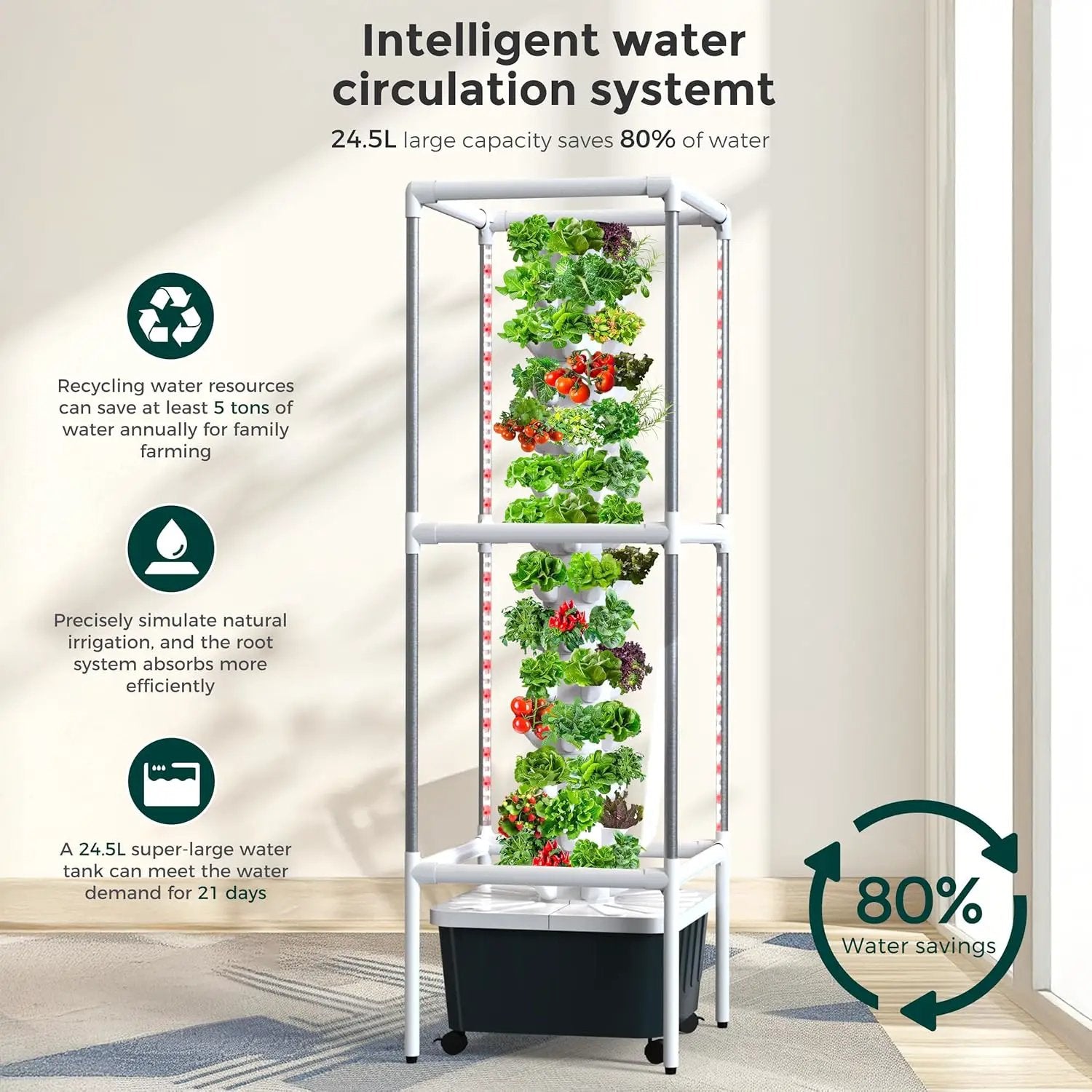 SJZX Hydroponic Growing System Kit - 70 Pods Large Vertical Hydroponics Tower with 8 Full-Spectrum 360° LED Grow Lights, 14-Tier Smart Indoor Herb Garden for Kitchen Office Winter Balcony Planting by GreenHaven Gardens