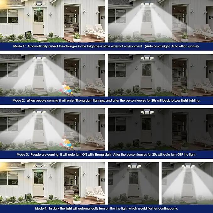 Solar Lights Outdoor Waterproof, Motion Sensor & Flood Outdoor Lights with Remote Control, 4 Adjustable Modes, 3000LM & 218 LED, High-Energy-Density Solar Panel-Monocrystalline Technology, 4 Pack by GreenHaven Gardens