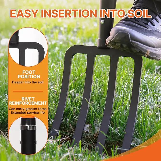 4-Tine Garden Fork,Heavy Duty Pitch Fork for Gardening,Digging Fork and Spading Fork for Loosening Soil,Compost Fork with Fiberglass Handle,45 Inch by GreenHaven Gardens