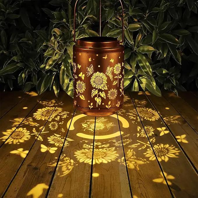 Solar Outdoor Hanging Waterproof Lantern Butterflies Garden Decor LED Light Solar Metal Lantern Gifts for Girl Women Solar Decoration for Patio Pathway Yard, Gold, T-DL-204 by GreenHaven Gardens