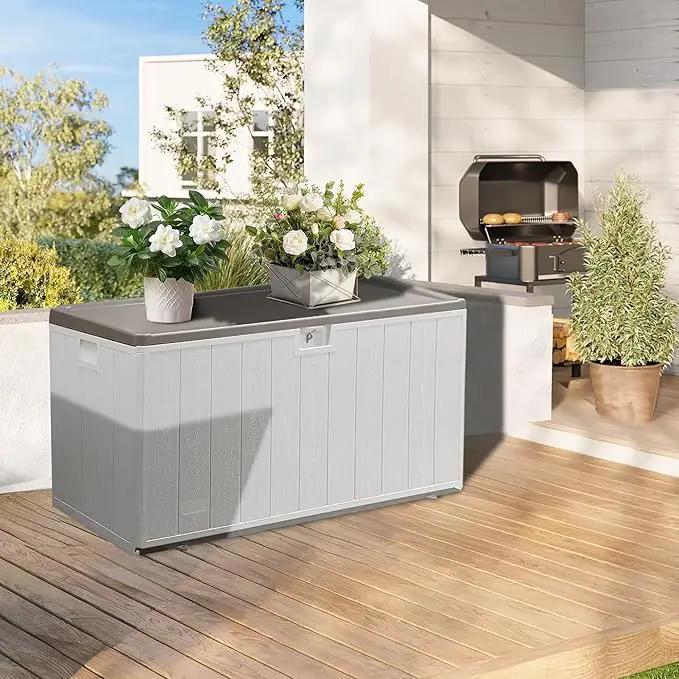 110 Gallon Pro Outdoor Storage Box Waterproof Lockable Deck Box Large, Patio Storage Bin for Pool Accessories Cushion Furniture, Garden Tools, UV-Resistant Outside Delivery, Grayish Brown by GreenHaven Gardens