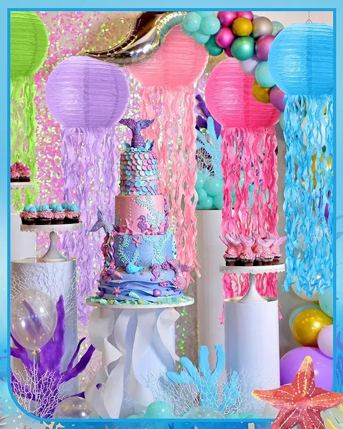 18 Pcs Jellyfish Paper Lanterns Mermaid Birthday Decorations Hanging Lantern Lamps for Ocean Theme Decor Under The Sea Party Supplies by GreenHaven Gardens