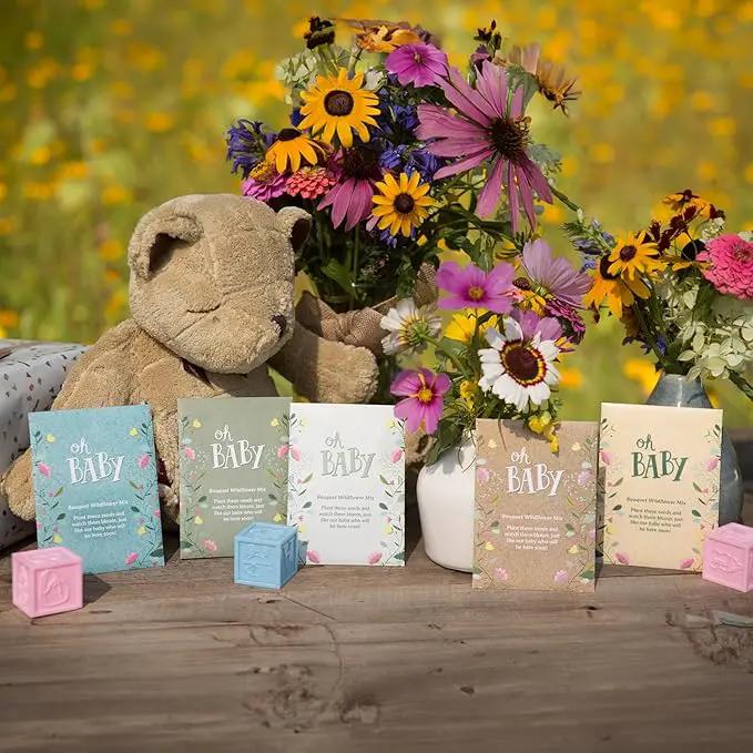 BENTLEY SEED CO. Oh Baby Flower Seeds Packets - Girl/Boy Baby Shower Favors - Pre-Filled, 25 Wildflower Seed Packs for Favor - Eco-Friendly Gift & Babys Guest Giveaways - Non-GMO Seeds - Brown Envelop by GreenHaven Gardens