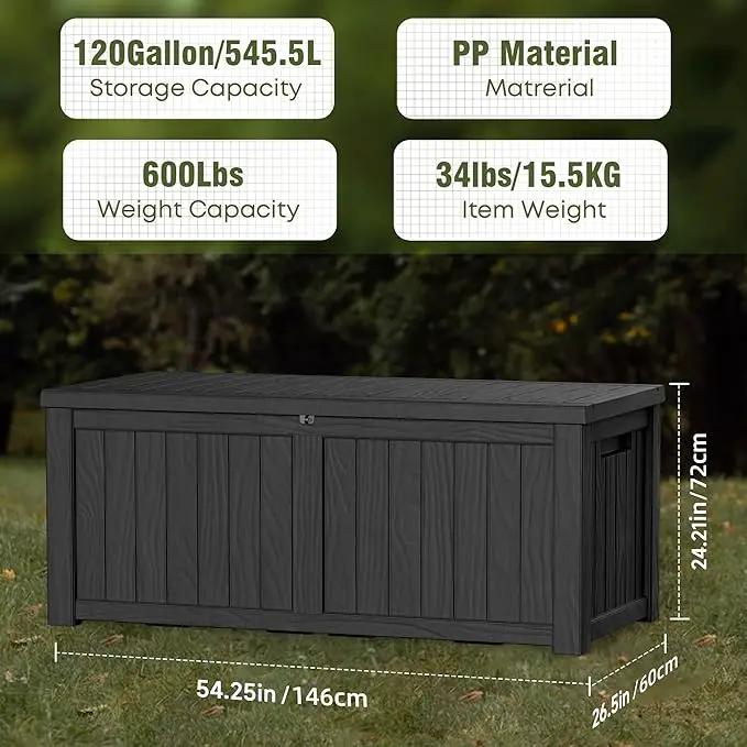 120 Gallon Outdoor Deck Box,Storage Lockable Waterproof Patio Furniture,Garden Tools,Cushions,Pool Accessories Outside Storage Resin Box(Black) by GreenHaven Gardens