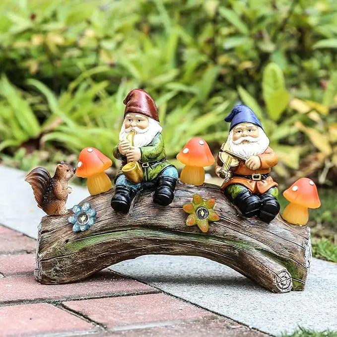 Funny Garden Gnome Statue Solar Powered Mushroom Figurine with Squirrel Gnome Durable Resin Outdoor Decoration for Patio Yard Lawn Ornament Housewarming Gift by GreenHaven Gardens