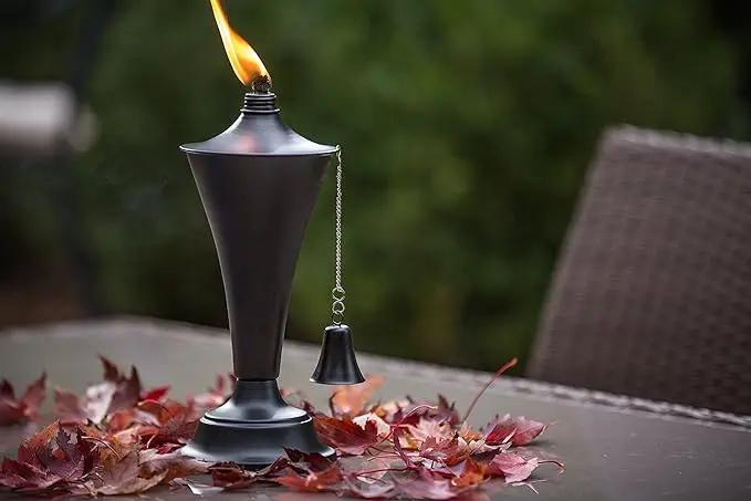 Set of 4, Oahu Premium Metal Patio Torches, 53" Tall- Tiki Style/w Snuffer, Fiberglass Wick & Large 16oz Oil Lamp for Deck, Patio, Lawn, Garden, Luau (Smooth Black) by GreenHaven Gardens
