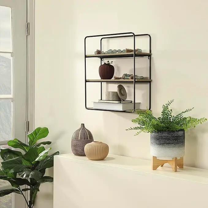 Sagebook Home 8" Planter on Stand - Ceramic Planter on Wooden Base - Contemporary Gray and White Textured Design Indoor or Outdoor Plant Stand Decor by GreenHaven Gardens