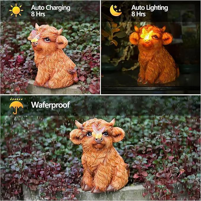 Highland Cow Solar Powered Outdoor Garden Statue, Resin Highland Cow Statue with Solar Light Lantern, Decorative Lawn, Yard Outdoor Highland Cow Decor. Unique home decorations, gifts for women by GreenHaven Gardens