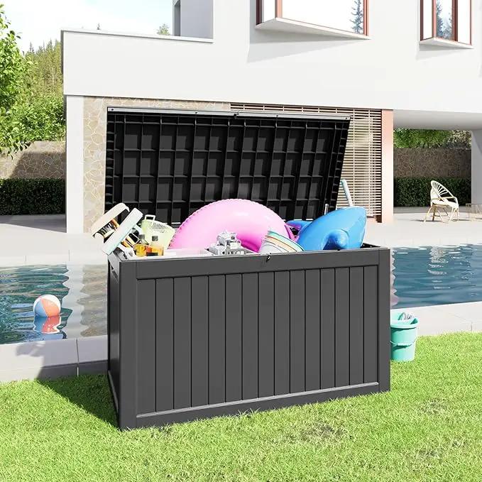 XXL 230 Gallon Large Resin Deck Box, Outdoor Lockable Storage Box for Patio Cushions Storage Furniture, Pool Supplies, Garden Tools, Weatherproof and UV Resistant- Black (230 Gallon) by GreenHaven Gardens