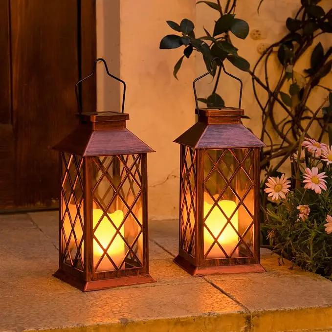 2Pack 11" Outdoor Solar Lanterns Waterproof Garden Gifts Women, Flickering Flameless Candle Mission Lights for Patio, Table ,Outdoor, Party, Yard,Lawn,Mothers' Day Gifts for Mom (Antique Copper) by GreenHaven Gardens
