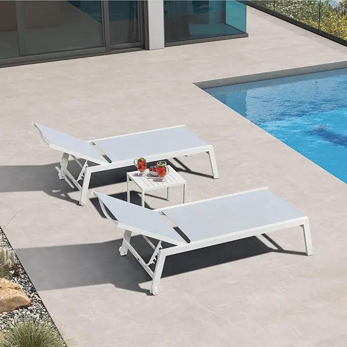 PURPLE LEAF Lounge Chair Outdoor Set of 4 White Aluminum Lounge Chairs with Wheels and Table Outdoor Chaise Lounge for Patio Pool Yard, Bluish-Gray by GreenHaven Gardens