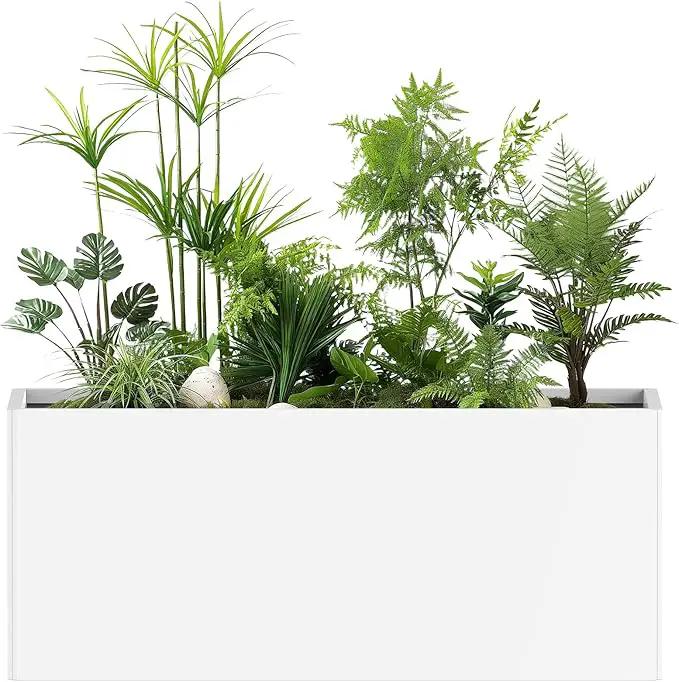 Outdoor Metal Planter Box - Heavy-Duty Rectangular Trough, All-Weather Rust-Resistant Design with 6 Drainage Holes | Large 36x15x15 Inch for Patio, Porch & Garden, White by GreenHaven Gardens