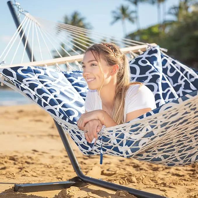 SUNCREAT Double Portable Hammock with Stand Included, 475 lbs Capactiy, Extra Large Two Person Hammock, Blue Pattern by GreenHaven Gardens