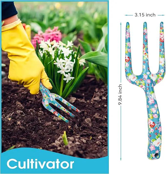 Garden Tool Set Gardening Hand Tools Kit, Floral Sturdy Garden Gifts, 4 PCS Heavy Duty Shovel Kit Including Trowel, Sharp Pruner, Hand Rake, and Mat (Blue Set) by GreenHaven Gardens